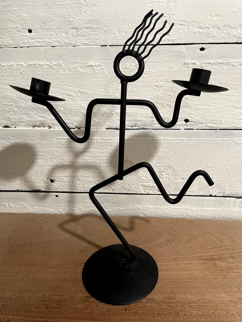 Vintage 1980s Postmodern Memphis Style Running Man Double Taper Candle Holder